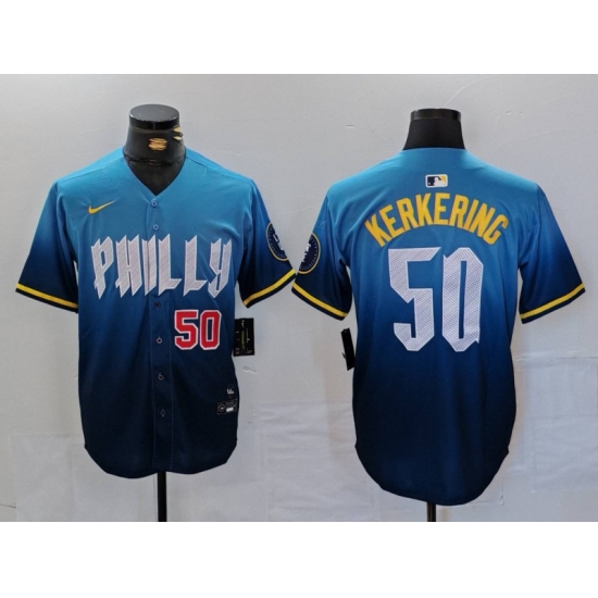 Men Philadelphia Phillies 50 Orion Kerkering Blue 2024 City Connect Limited Stitched Jersey 4 Men Philadelphia Phillies 50 Orion Kerkering Blue 2024 City Connect Limited Stitched Jersey 4