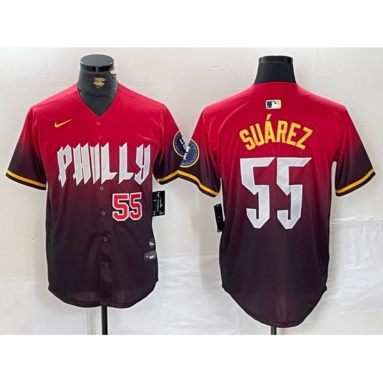 Men Philadelphia Phillies 55 Ranger Su E1rez Red 2024 City Connect Limited Stitched Jersey 2 Men Philadelphia Phillies 55 Ranger Su E1rez Red 2024 City Connect Limited Stitched Jersey 2