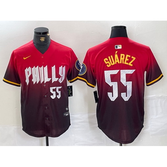 Men Philadelphia Phillies 55 Ranger Su E1rez Red 2024 City Connect Limited Stitched Jersey 3 Men Philadelphia Phillies 55 Ranger Su E1rez Red 2024 City Connect Limited Stitched Jersey 3