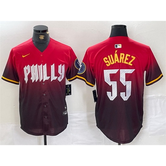 Men Philadelphia Phillies 55 Ranger Su E1rez Red 2024 City Connect Limited Stitched Jersey Men Philadelphia Phillies 55 Ranger Su E1rez Red 2024 City Connect Limited Stitched Jersey