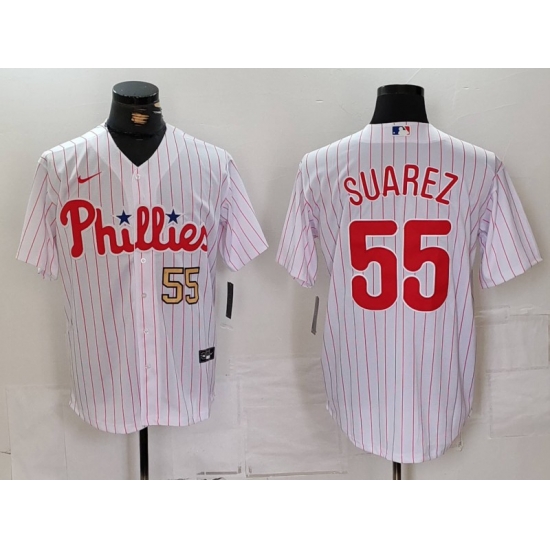 Men Philadelphia Phillies 55 Ranger Suarez White Cool Base Stitched Jersey 3 Men Philadelphia Phillies 55 Ranger Suarez White Cool Base Stitched Jersey 3