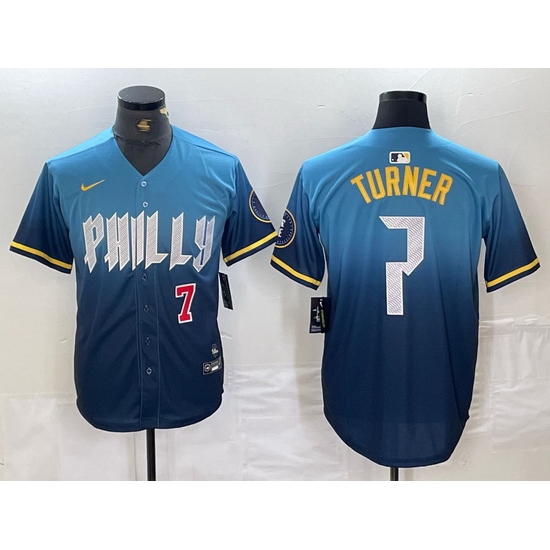 Men Philadelphia Phillies 7 Trea Turner Blue 2024 City Connect Limited Stitched Jersey 1 Men Philadelphia Phillies 7 Trea Turner Blue 2024 City Connect Limited Stitched Jersey 1