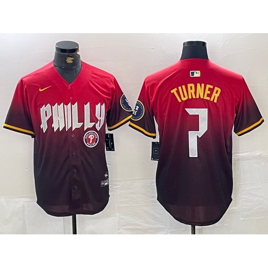 Men Philadelphia Phillies 7 Trea Turner Red 2024 City Connect Limited Stitched Jersey 4 Men Philadelphia Phillies 7 Trea Turner Red 2024 City Connect Limited Stitched Jersey 4