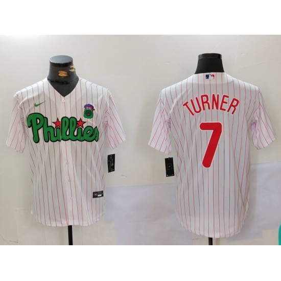 Men Philadelphia Phillies 7 Trea Turner White Green Cool Base Stitched Jersey 2 Men Philadelphia Phillies 7 Trea Turner White Green Cool Base Stitched Jersey 2