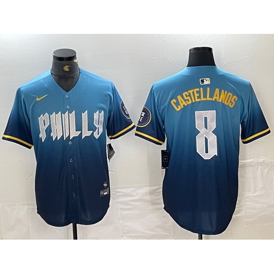 Men Philadelphia Phillies 8 Nick Castellanos Blue 2024 City Connect Limited Stitched Jersey 4 Men Philadelphia Phillies 8 Nick Castellanos Blue 2024 City Connect Limited Stitched Jersey 4