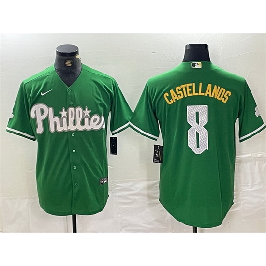 Men Philadelphia Phillies 8 Nick Castellanos Green 2024 City Connect Stitched Jersey Men Philadelphia Phillies 8 Nick Castellanos Green 2024 City Connect Stitched Jersey