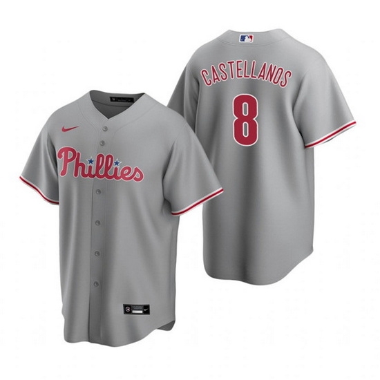 Men Philadelphia Phillies 8 Nick Castellanos Grey Cool Base Stitched Jerse Men Philadelphia Phillies 8 Nick Castellanos Grey Cool Base Stitched Jerse