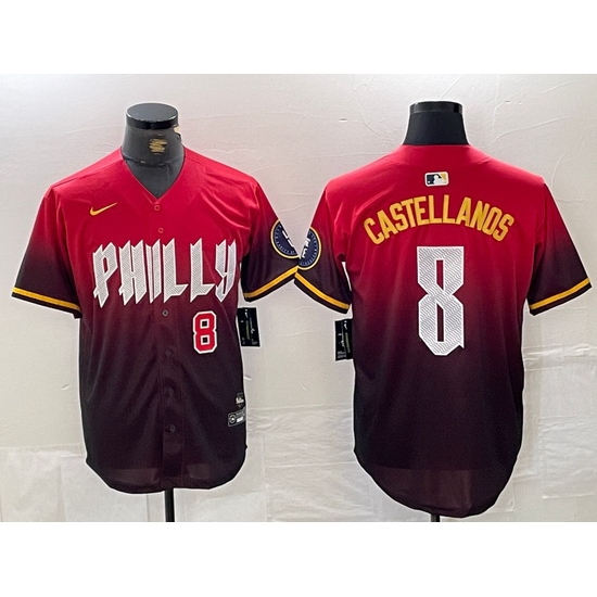 Men Philadelphia Phillies 8 Nick Castellanos Red 2024 City Connect Limited Stitched Jersey 1 Men Philadelphia Phillies 8 Nick Castellanos Red 2024 City Connect Limited Stitched Jersey 1