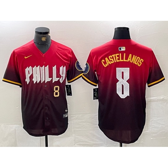 Men Philadelphia Phillies 8 Nick Castellanos Red 2024 City Connect Limited Stitched Jersey 2 Men Philadelphia Phillies 8 Nick Castellanos Red 2024 City Connect Limited Stitched Jersey 2