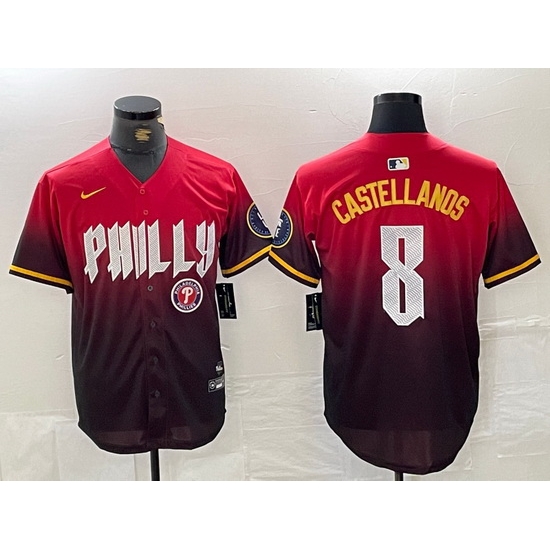 Men Philadelphia Phillies 8 Nick Castellanos Red 2024 City Connect Limited Stitched Jersey 4 Men Philadelphia Phillies 8 Nick Castellanos Red 2024 City Connect Limited Stitched Jersey 4