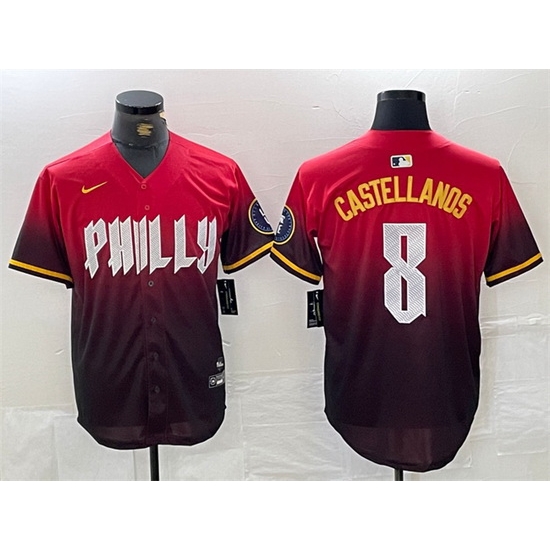 Men Philadelphia Phillies 8 Nick Castellanos Red 2024 City Connect Limited Stitched Jersey Men Philadelphia Phillies 8 Nick Castellanos Red 2024 City Connect Limited Stitched Jersey