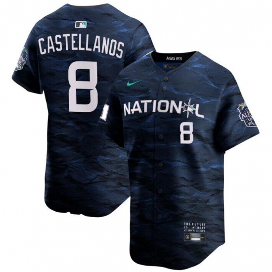 Men Philadelphia Phillies 8 Nick Castellanos Royal 2023 All Star Cool Base Stitched Jersey Men Philadelphia Phillies 8 Nick Castellanos Royal 2023 All Star Cool Base Stitched Jersey
