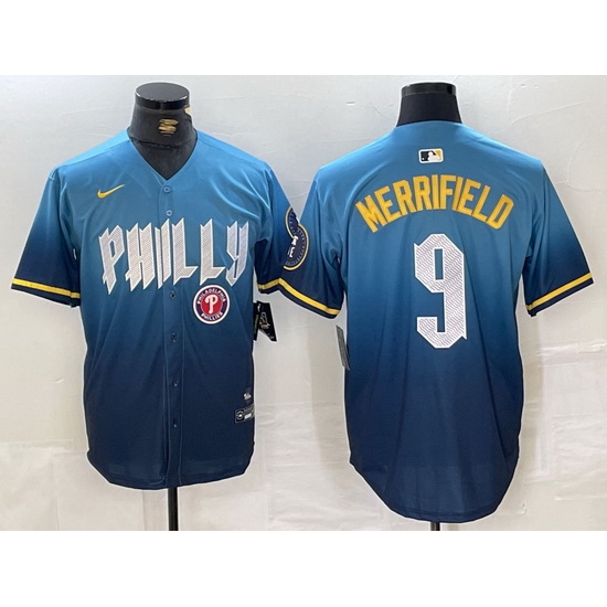 Men Philadelphia Phillies 9 Whit Merrifield Blue 2024 City Connect Limited Stitched Jersey 3 Men Philadelphia Phillies 9 Whit Merrifield Blue 2024 City Connect Limited Stitched Jersey 3