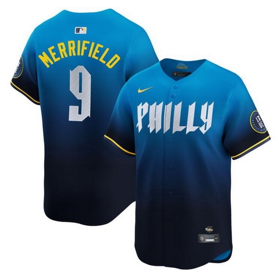 Men Philadelphia Phillies 9 Whit Merrifield Blue 2024 City Connect Limited Stitched Jersey Men Philadelphia Phillies 9 Whit Merrifield Blue 2024 City Connect Limited Stitched Jersey
