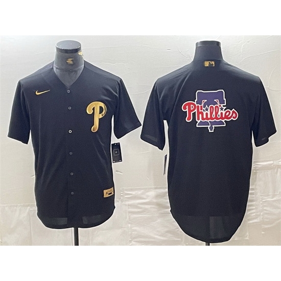 Men Philadelphia Phillies Black Team Big Logo Cool Base Stitched Baseball Jersey B71 Men Philadelphia Phillies Black Team Big Logo Cool Base Stitched Baseball Jersey B71