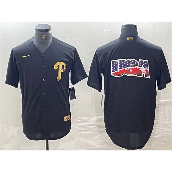Men Philadelphia Phillies Black Team Big Logo Cool Base Stitched Baseball Jersey Men Philadelphia Phillies Black Team Big Logo Cool Base Stitched Baseball Jersey