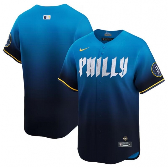 Men Philadelphia Phillies Blank Blue 2024 City Connect Limited Stitched Jersey Men Philadelphia Phillies Blank Blue 2024 City Connect Limited Stitched Jersey