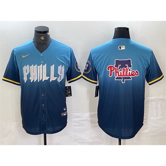 Men Philadelphia Phillies Blue Team Big Logo 2024 City Connect Limited Stitched Baseball Jersey Men Philadelphia Phillies Blue Team Big Logo 2024 City Connect Limited Stitched Baseball Jersey