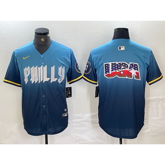 Men Philadelphia Phillies Blue Team Big Logo 2024 City Connect Limited Stitched Baseball Jerseys Men Philadelphia Phillies Blue Team Big Logo 2024 City Connect Limited Stitched Baseball Jerseys