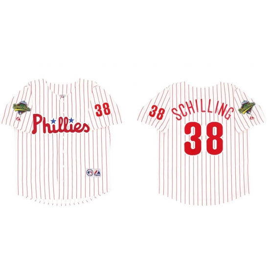Men Philadelphia Phillies CURT SCHILLING #38 1993 World Series Sewn Jersey Men Philadelphia Phillies CURT SCHILLING #38 1993 World Series Sewn Jersey