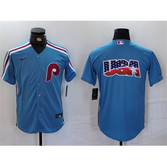 Men Philadelphia Phillies Team Big Logo Blue Cool Base Stitched Jersey Men Philadelphia Phillies Team Big Logo Blue Cool Base Stitched Jersey