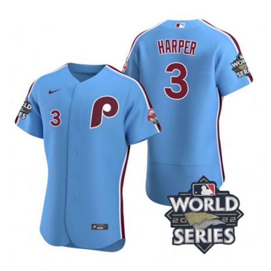 Men Phillies 3 Bryce Harper Blue Nike 2022 World Series Flexbase Jersey Men Phillies 3 Bryce Harper Blue Nike 2022 World Series Flexbase Jersey