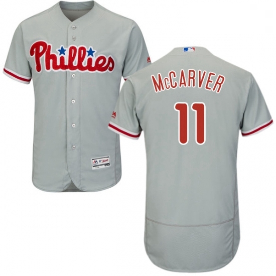 Mens Majestic Philadelphia Phillies 11 Tim McCarver Grey Road Flex Base Authentic Collection MLB Jersey Mens Majestic Philadelphia Phillies 11 Tim McCarver Grey Road Flex Base Authentic Collection MLB Jersey