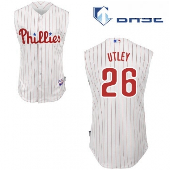 Mens Majestic Philadelphia Phillies 26 Chase Utley Authentic WhiteRed Strip Vest Style MLB Jersey Mens Majestic Philadelphia Phillies 26 Chase Utley Authentic WhiteRed Strip Vest Style MLB Jersey