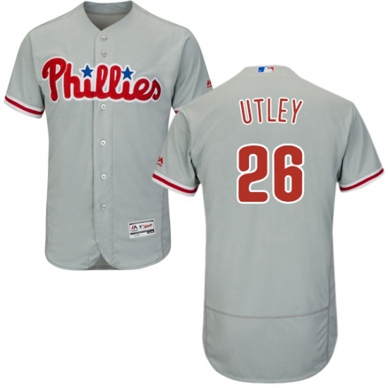 Mens Majestic Philadelphia Phillies 26 Chase Utley Grey Road Flex Base Authentic Collection MLB Jersey Mens Majestic Philadelphia Phillies 26 Chase Utley Grey Road Flex Base Authentic Collection MLB Jersey