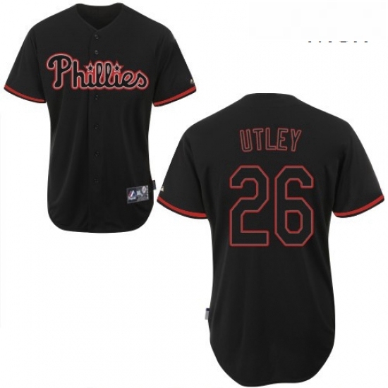 Mens Majestic Philadelphia Phillies 26 Chase Utley Replica Black Fashion MLB Jersey Mens Majestic Philadelphia Phillies 26 Chase Utley Replica Black Fashion MLB Jersey
