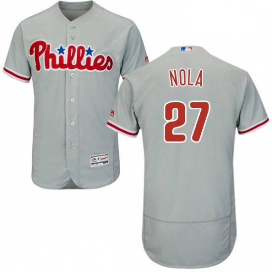 Mens Majestic Philadelphia Phillies 27 Aaron Nola Grey Road Flex Base Authentic Collection MLB Jersey Mens Majestic Philadelphia Phillies 27 Aaron Nola Grey Road Flex Base Authentic Collection MLB Jersey