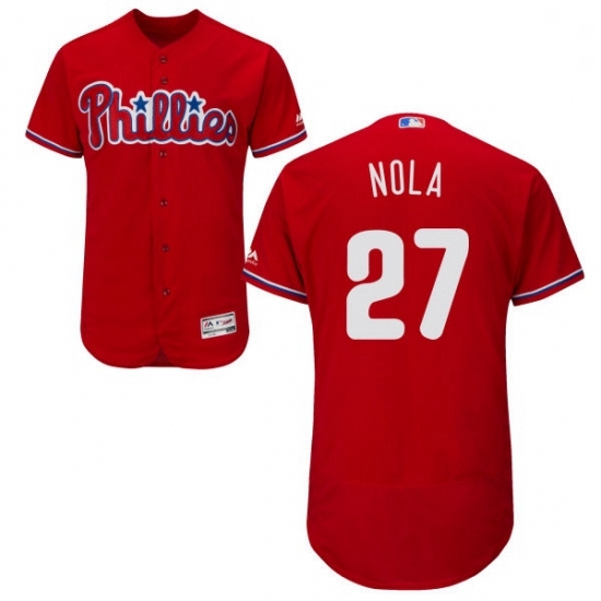 Mens Majestic Philadelphia Phillies 27 Aaron Nola Red Alternate Flex Base Authentic Collection MLB Jersey Mens Majestic Philadelphia Phillies 27 Aaron Nola Red Alternate Flex Base Authentic Collection MLB Jersey