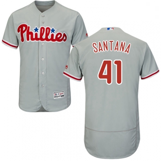 Mens Majestic Philadelphia Phillies 41 Carlos Santana Grey Road Flex Base Authentic Collection MLB Jersey Mens Majestic Philadelphia Phillies 41 Carlos Santana Grey Road Flex Base Authentic Collection MLB Jersey