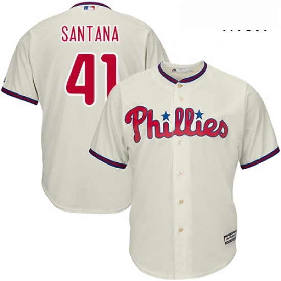 Mens Majestic Philadelphia Phillies 41 Carlos Santana Replica Cream Alternate Cool Base MLB Jersey Mens Majestic Philadelphia Phillies 41 Carlos Santana Replica Cream Alternate Cool Base MLB Jersey