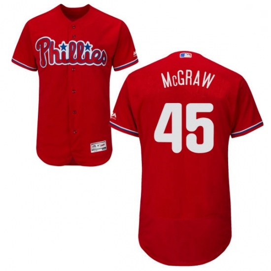 Mens Majestic Philadelphia Phillies 45 Tug McGraw Red Alternate Flex Base Authentic Collection MLB Jersey Mens Majestic Philadelphia Phillies 45 Tug McGraw Red Alternate Flex Base Authentic Collection MLB Jersey