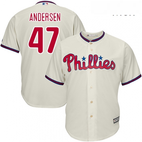 Mens Majestic Philadelphia Phillies 47 Larry Andersen Replica Cream Alternate Cool Base MLB Jersey Mens Majestic Philadelphia Phillies 47 Larry Andersen Replica Cream Alternate Cool Base MLB Jersey