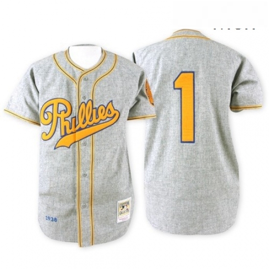 Mens Mitchell and Ness 1938 Philadelphia Phillies 1 Richie Ashburn Replica Grey Throwback MLB Jersey Mens Mitchell and Ness 1938 Philadelphia Phillies 1 Richie Ashburn Replica Grey Throwback MLB Jersey