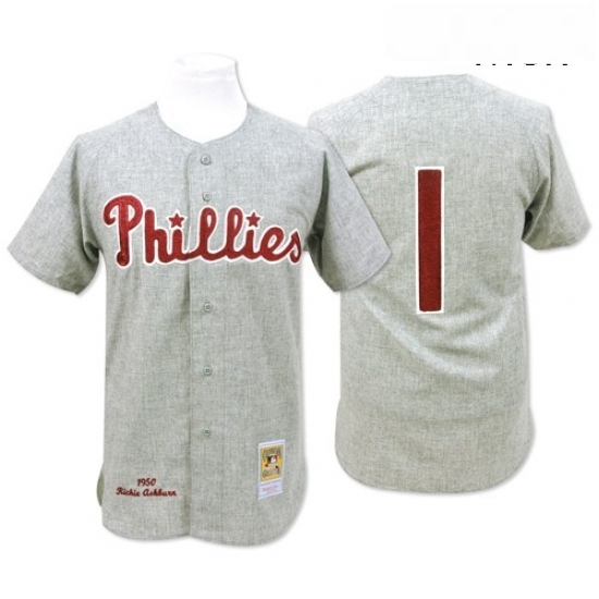Mens Mitchell and Ness 1950 Philadelphia Phillies 1 Richie Ashburn Replica Grey Throwback MLB Jersey Mens Mitchell and Ness 1950 Philadelphia Phillies 1 Richie Ashburn Replica Grey Throwback MLB Jersey