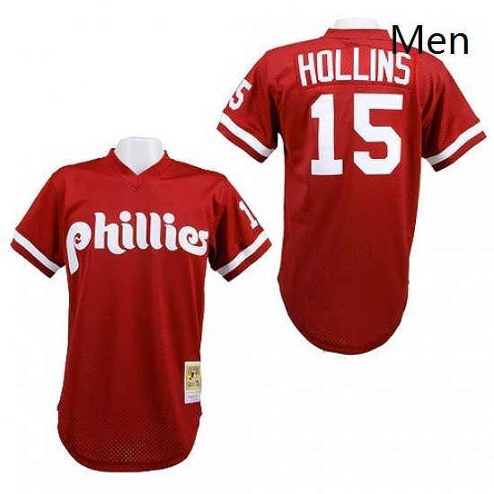Mens Mitchell and Ness 1991 Philadelphia Phillies 15 Dave Hollins Replica Red Throwback MLB Jersey Mens Mitchell and Ness 1991 Philadelphia Phillies 15 Dave Hollins Replica Red Throwback MLB Jersey