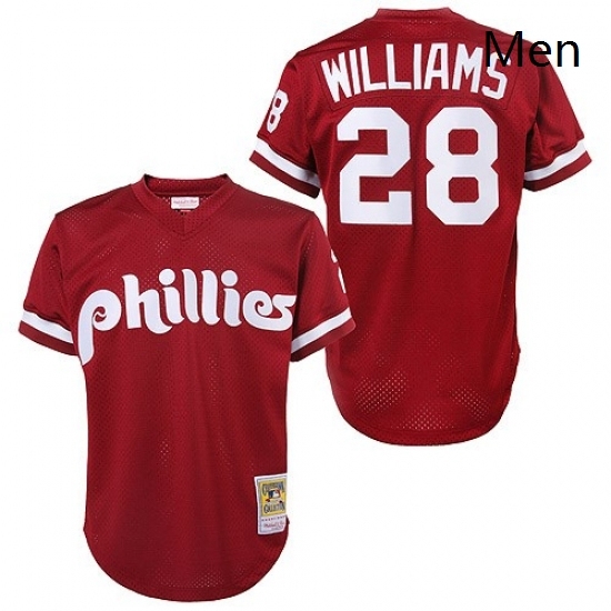 Mens Mitchell and Ness 1991 Philadelphia Phillies 28 Mitch Williams Authentic Red Throwback MLB Jersey Mens Mitchell and Ness 1991 Philadelphia Phillies 28 Mitch Williams Authentic Red Throwback MLB Jersey