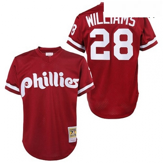 Mens Mitchell and Ness 1991 Philadelphia Phillies 28 Mitch Williams Replica Red Throwback MLB Jersey Mens Mitchell and Ness 1991 Philadelphia Phillies 28 Mitch Williams Replica Red Throwback MLB Jersey