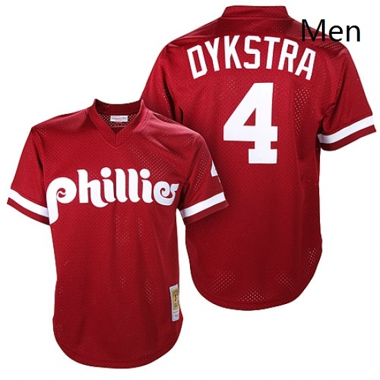 Mens Mitchell and Ness 1991 Philadelphia Phillies 4 Lenny Dykstra Authentic Red Throwback MLB Jersey Mens Mitchell and Ness 1991 Philadelphia Phillies 4 Lenny Dykstra Authentic Red Throwback MLB Jersey
