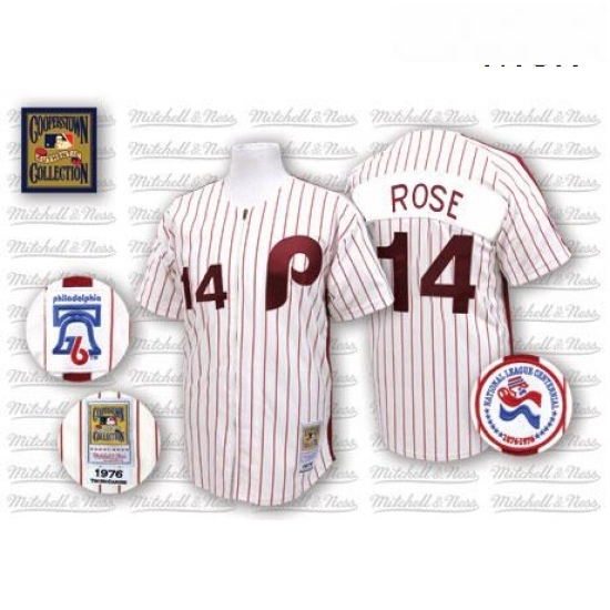 Mens Mitchell and Ness Philadelphia Phillies 14 Pete Rose Authentic WhiteRed Strip Throwback MLB Jersey Mens Mitchell and Ness Philadelphia Phillies 14 Pete Rose Authentic WhiteRed Strip Throwback MLB Jersey