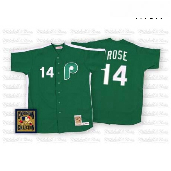 Mens Mitchell and Ness Philadelphia Phillies 14 Pete Rose Replica Green Throwback MLB Jersey Mens Mitchell and Ness Philadelphia Phillies 14 Pete Rose Replica Green Throwback MLB Jersey