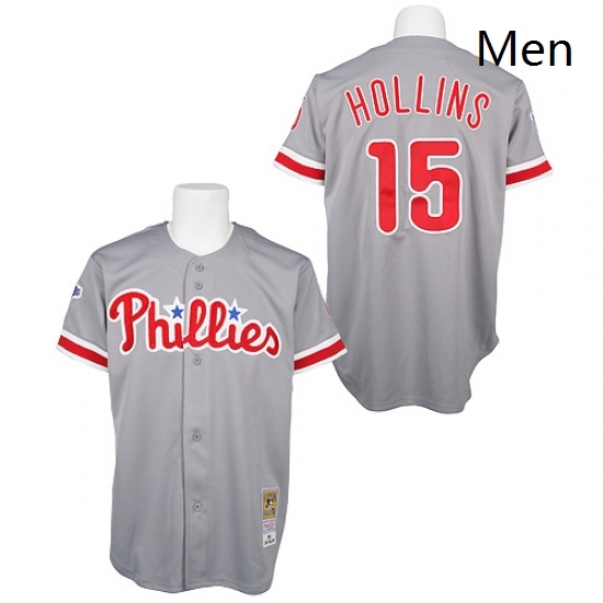 Mens Mitchell and Ness Philadelphia Phillies 15 Dave Hollins Replica Grey Throwback MLB Jersey Mens Mitchell and Ness Philadelphia Phillies 15 Dave Hollins Replica Grey Throwback MLB Jersey
