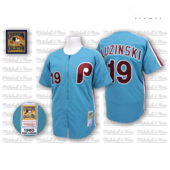 Mens Mitchell and Ness Philadelphia Phillies 19 Greg Luzinski Replica Blue Throwback MLB Jersey Mens Mitchell and Ness Philadelphia Phillies 19 Greg Luzinski Replica Blue Throwback MLB Jersey