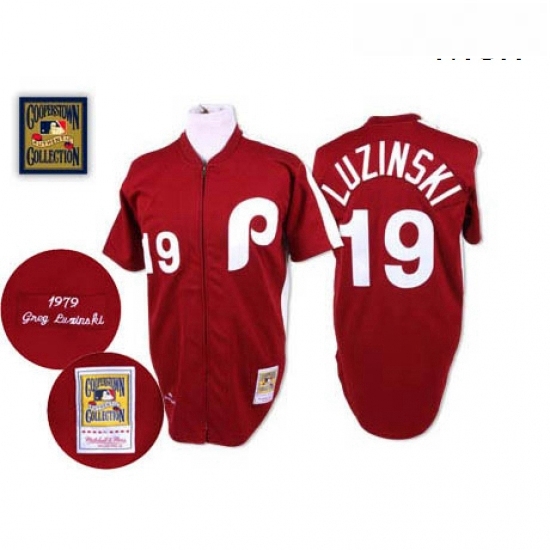 Mens Mitchell and Ness Philadelphia Phillies 19 Greg Luzinski Replica Red Throwback MLB Jersey Mens Mitchell and Ness Philadelphia Phillies 19 Greg Luzinski Replica Red Throwback MLB Jersey