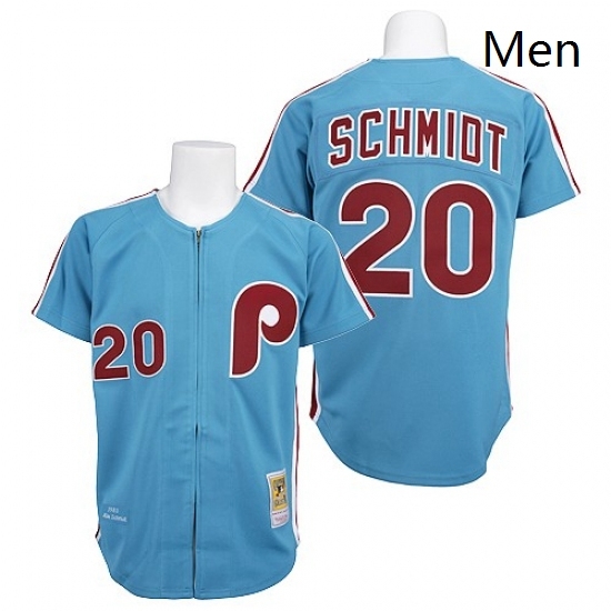 Mens Mitchell and Ness Philadelphia Phillies 20 Mike Schmidt Authentic Blue Throwback MLB Jersey Mens Mitchell and Ness Philadelphia Phillies 20 Mike Schmidt Authentic Blue Throwback MLB Jersey