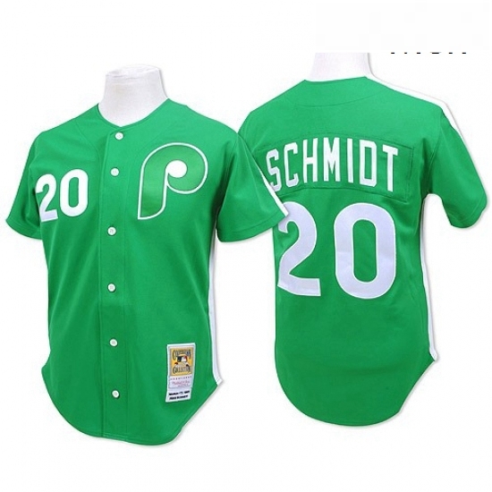 Mens Mitchell and Ness Philadelphia Phillies 20 Mike Schmidt Authentic Green Throwback MLB Jersey Mens Mitchell and Ness Philadelphia Phillies 20 Mike Schmidt Authentic Green Throwback MLB Jersey