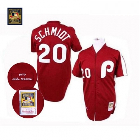 Mens Mitchell and Ness Philadelphia Phillies 20 Mike Schmidt Replica Red Throwback MLB Jersey Mens Mitchell and Ness Philadelphia Phillies 20 Mike Schmidt Replica Red Throwback MLB Jersey